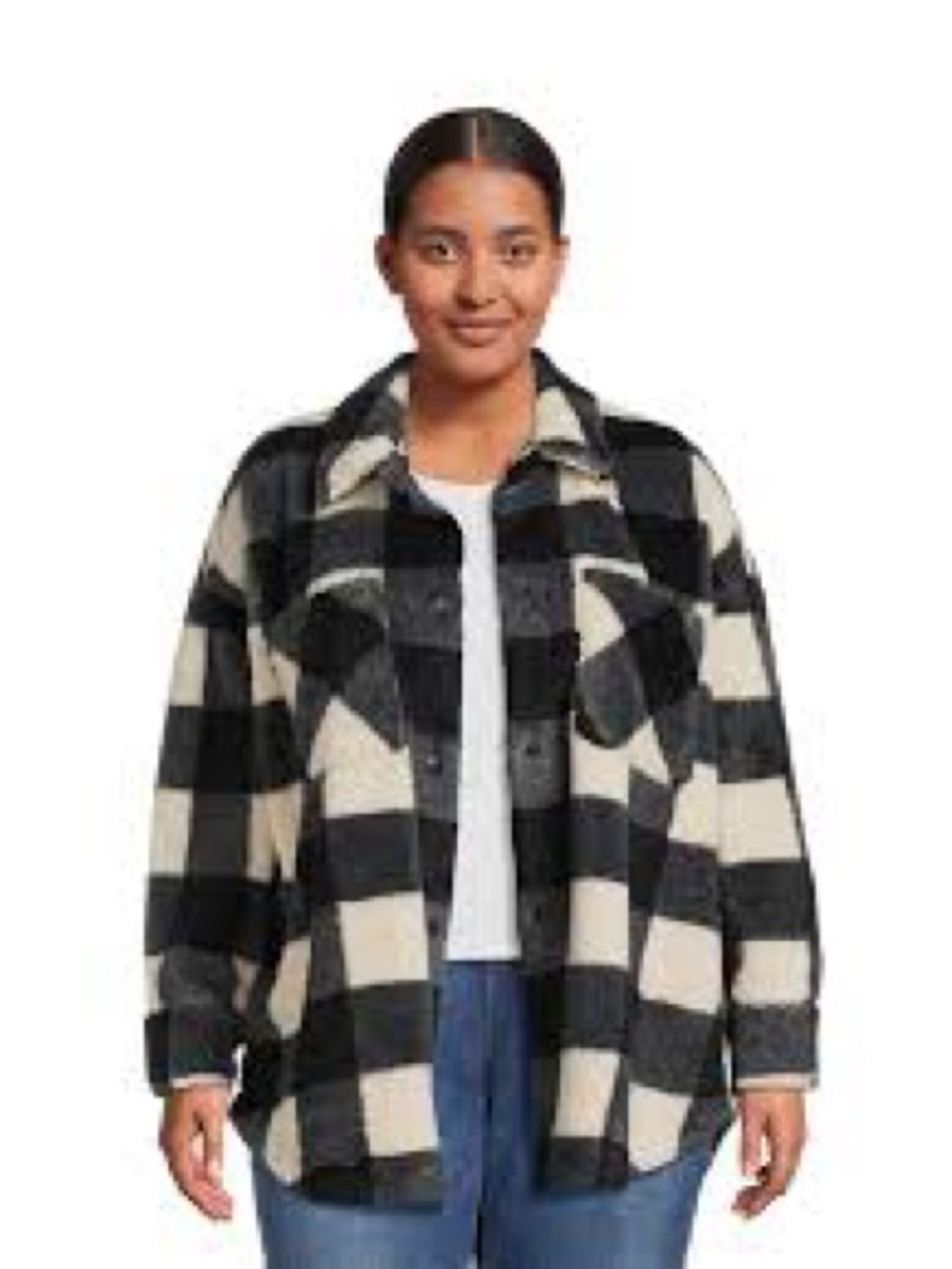 Terra and Sky Women's Plus Size Snap Front Faux Shearling Shacket